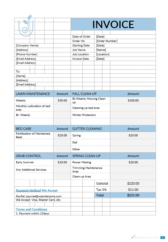Download Lawn Care Invoice Template Photoshop template